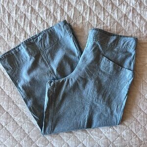 Ivy Jane Linen Cotton Blend Ankle Pants | Bell Flare | Size Large | Blue